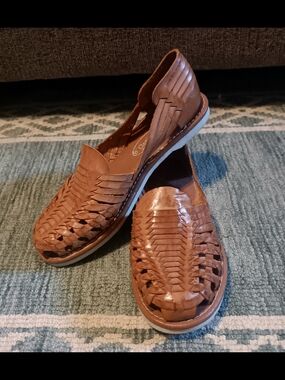 MEXICANA Brown Woven Leather Huarache Flats